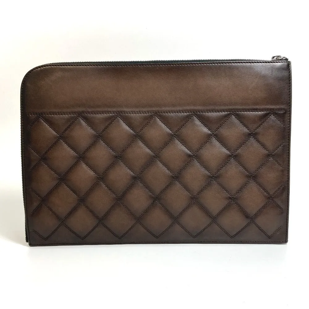 Berluti Clutch bag leather Dark brown Off the Road Nino Large NINO XL mens Used Authentic