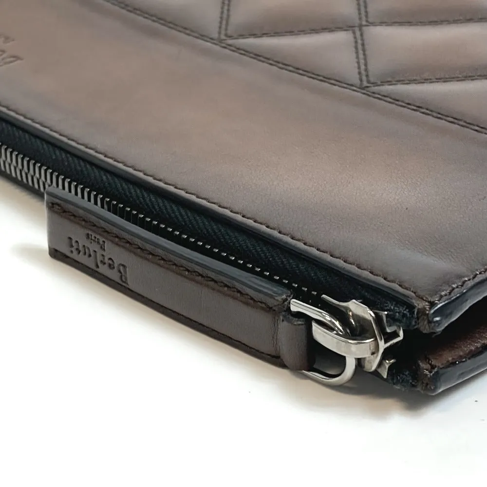 Berluti Clutch bag leather Dark brown Off the Road Nino Large NINO XL mens Used Authentic