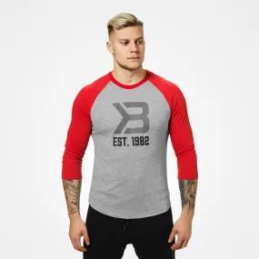 Better Bodies Mens Baseball Tee - Red-Grey Melange