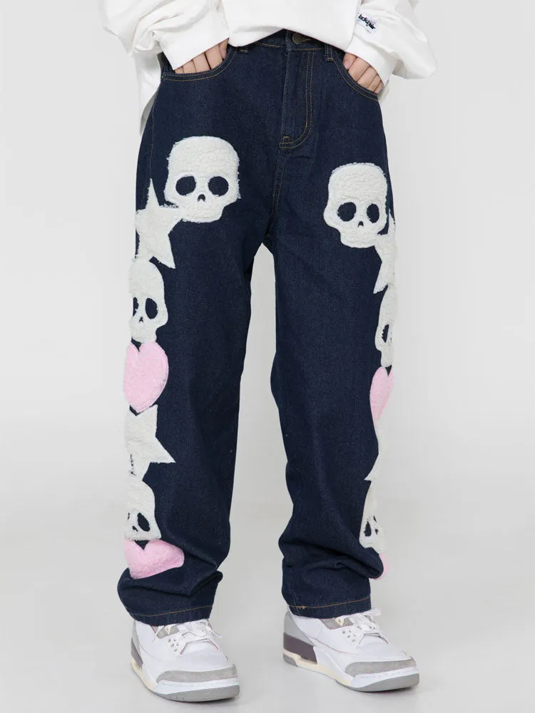 BLACK AIR Skull and Star Applique Jeans