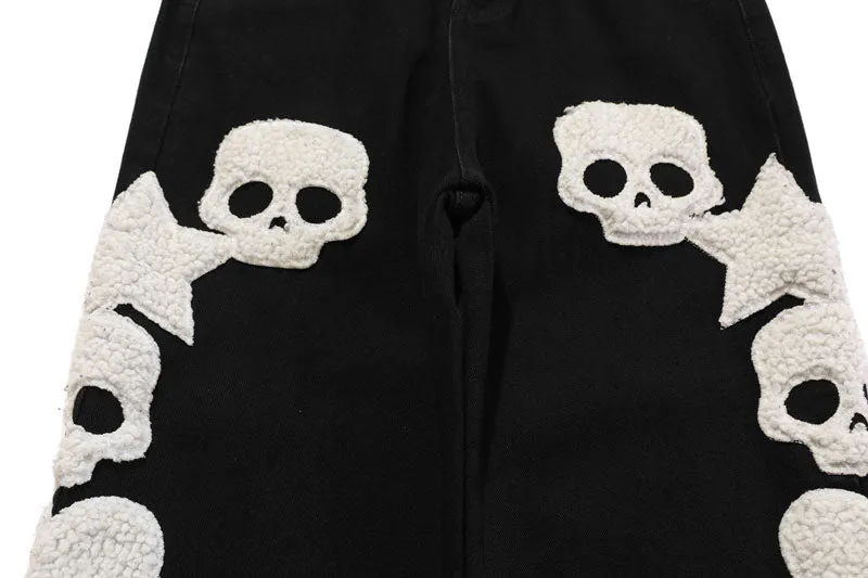 BLACK AIR Skull and Star Applique Jeans