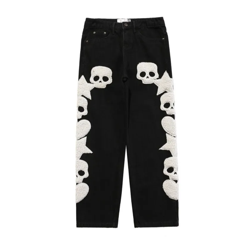 BLACK AIR Skull and Star Applique Jeans