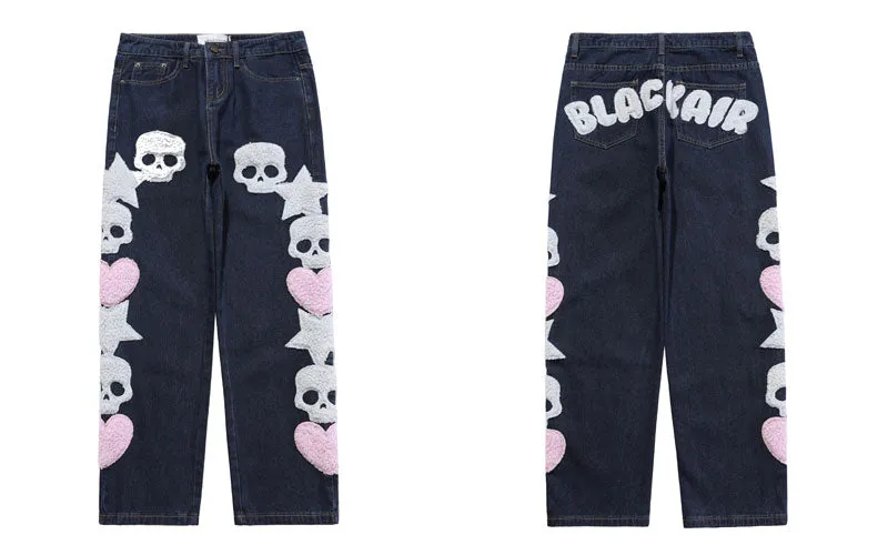 BLACK AIR Skull and Star Applique Jeans