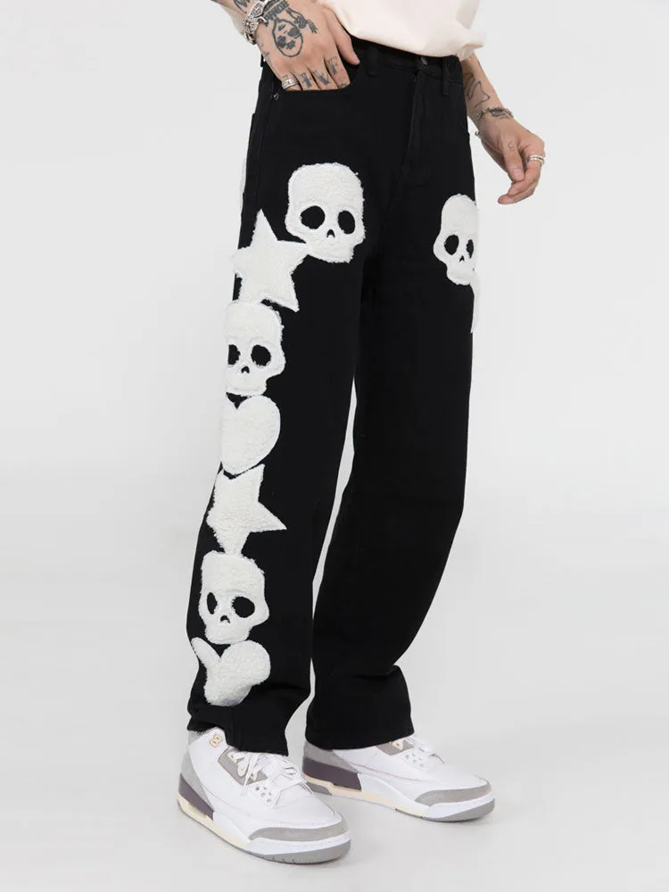 BLACK AIR Skull and Star Applique Jeans