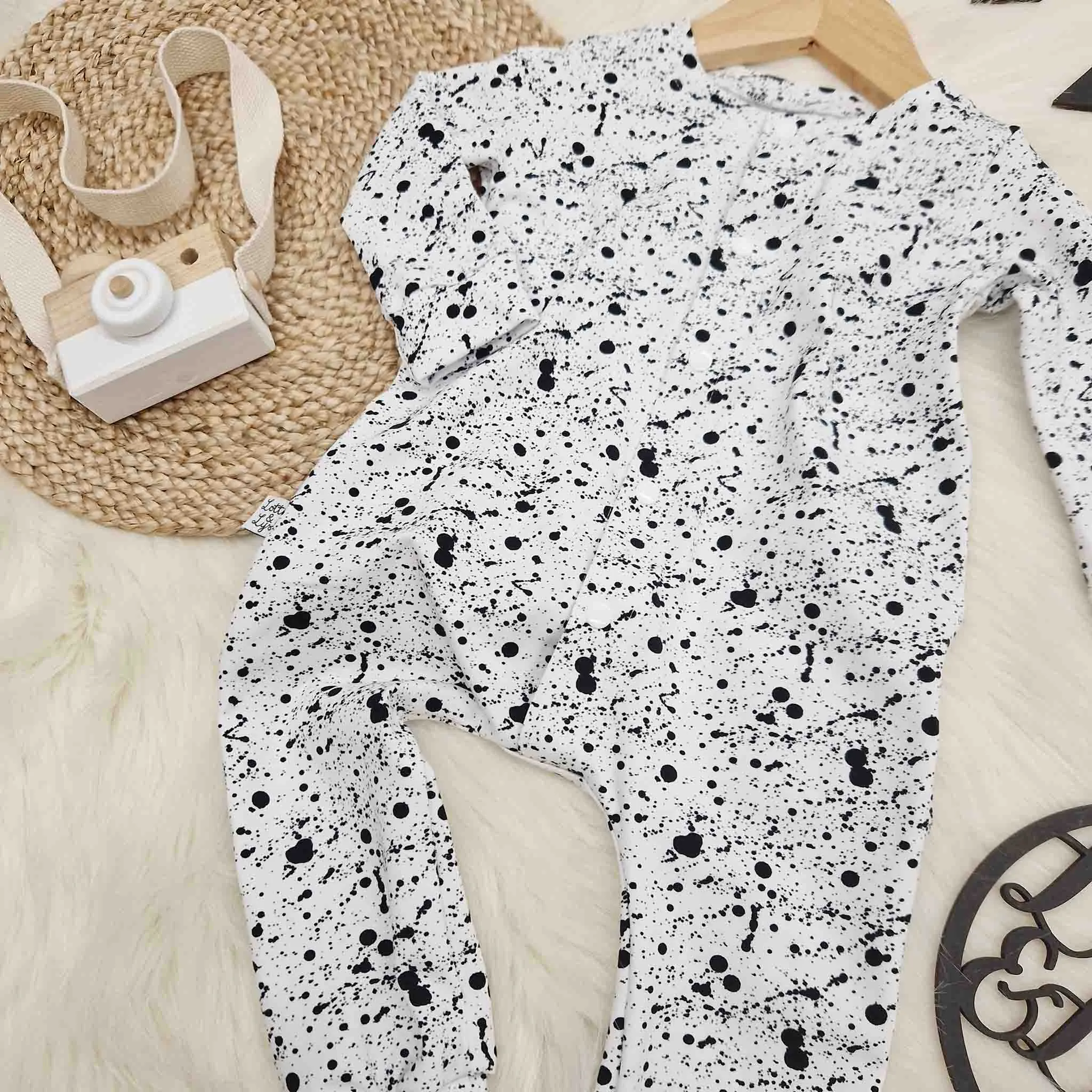 Black & White Monosplatter Unisex Baby Romper