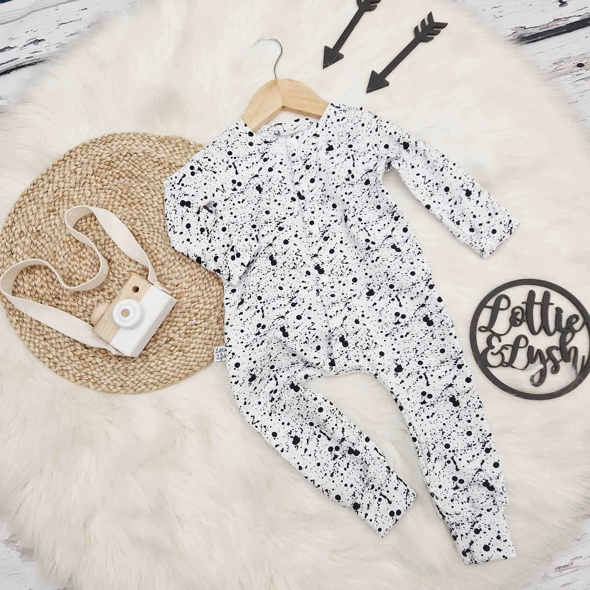 Black & White Monosplatter Unisex Baby Romper