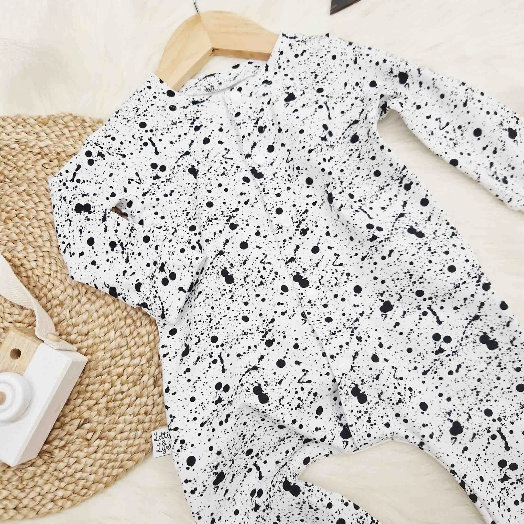 Black & White Monosplatter Unisex Baby Romper