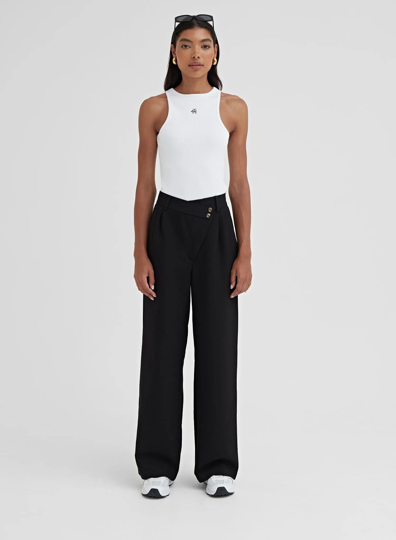 Black Asymmetric Wide Leg Trouser – Georgina