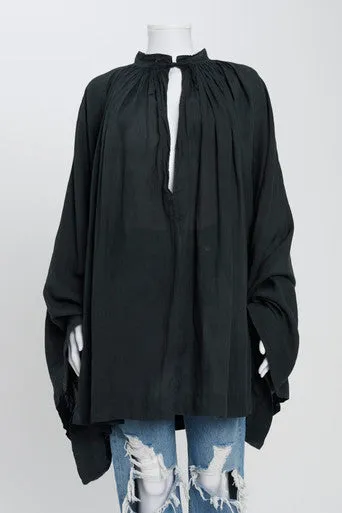 Black Cotton Voile Oversized Tunic Top