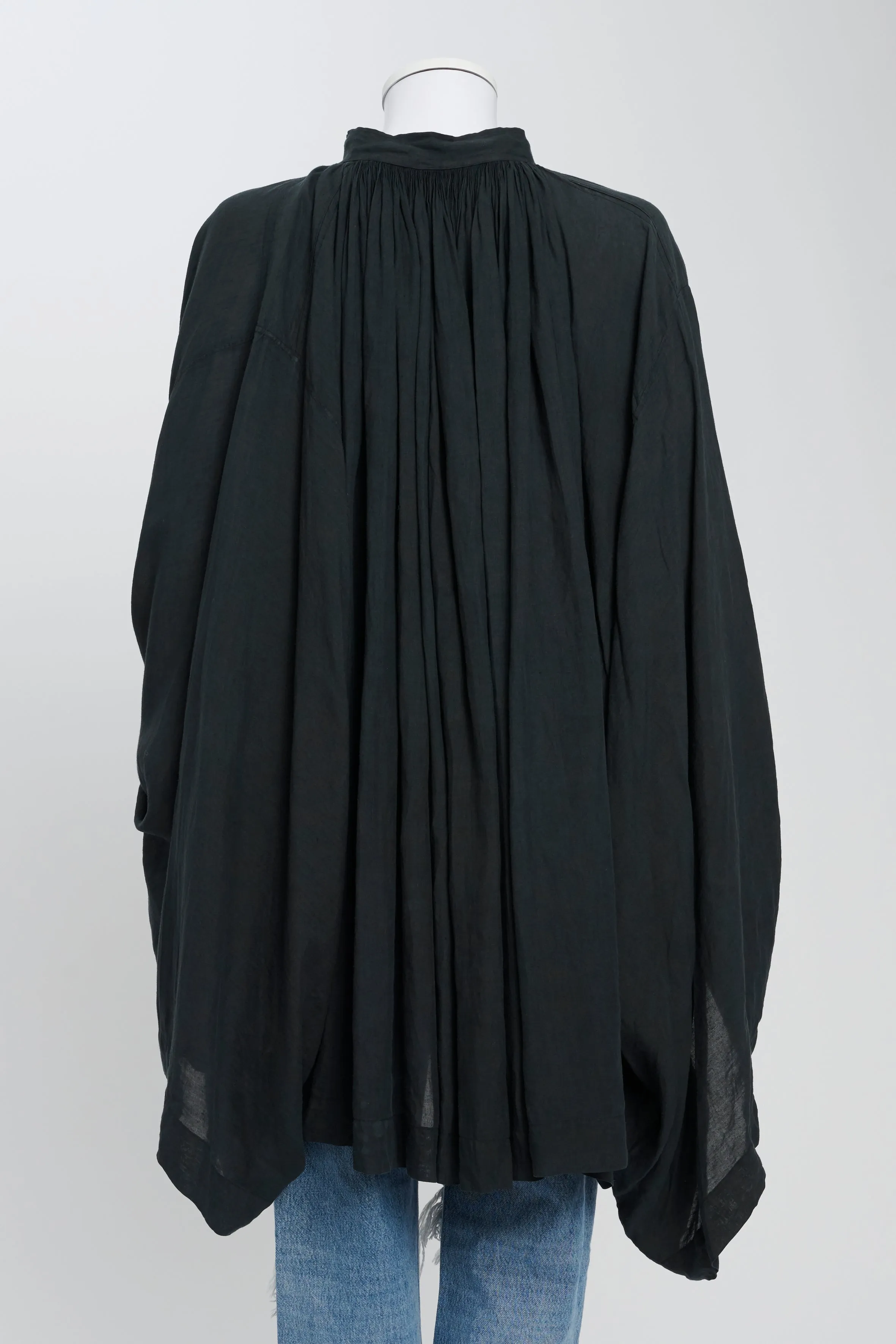 Black Cotton Voile Oversized Tunic Top