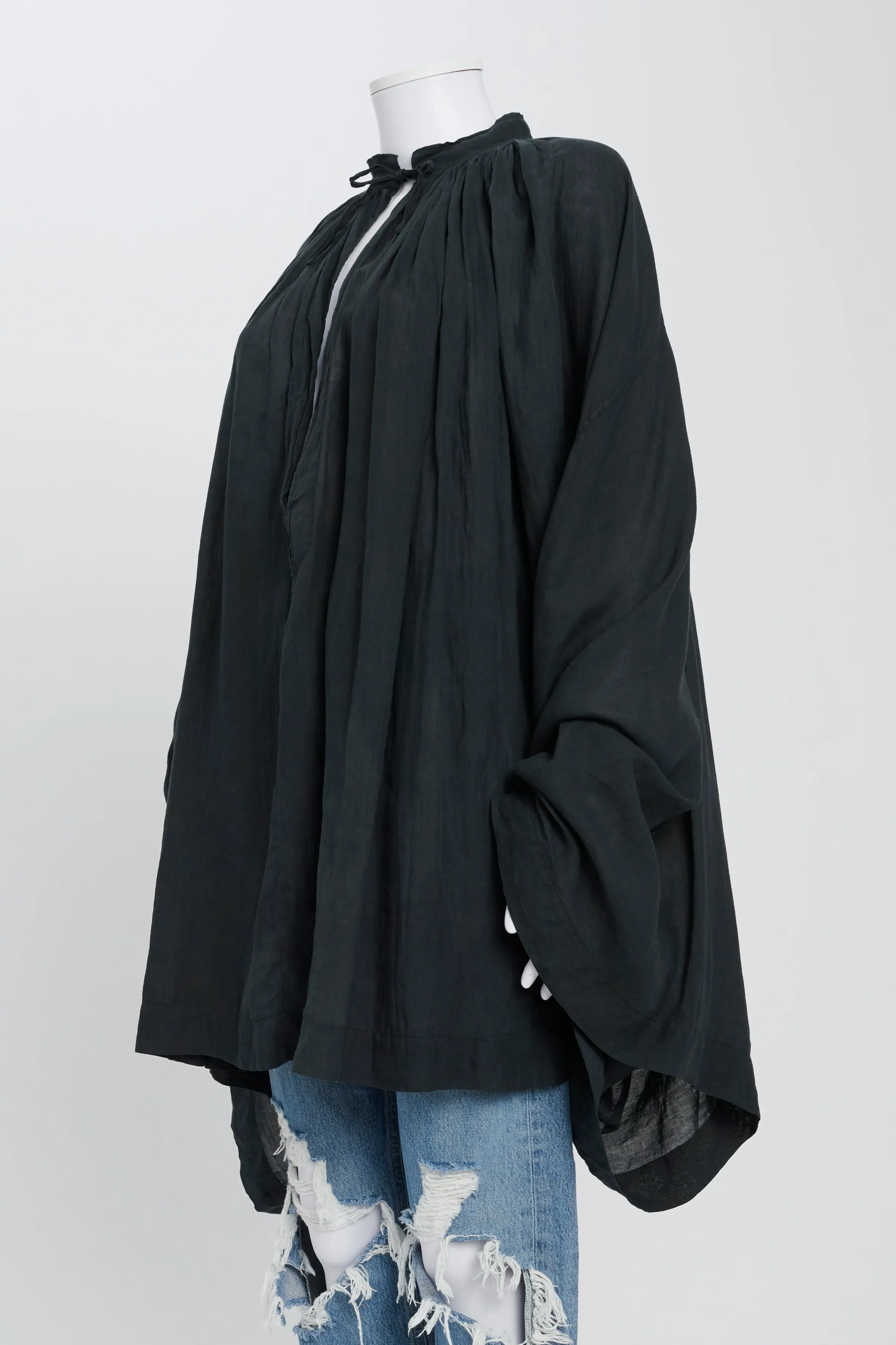 Black Cotton Voile Oversized Tunic Top