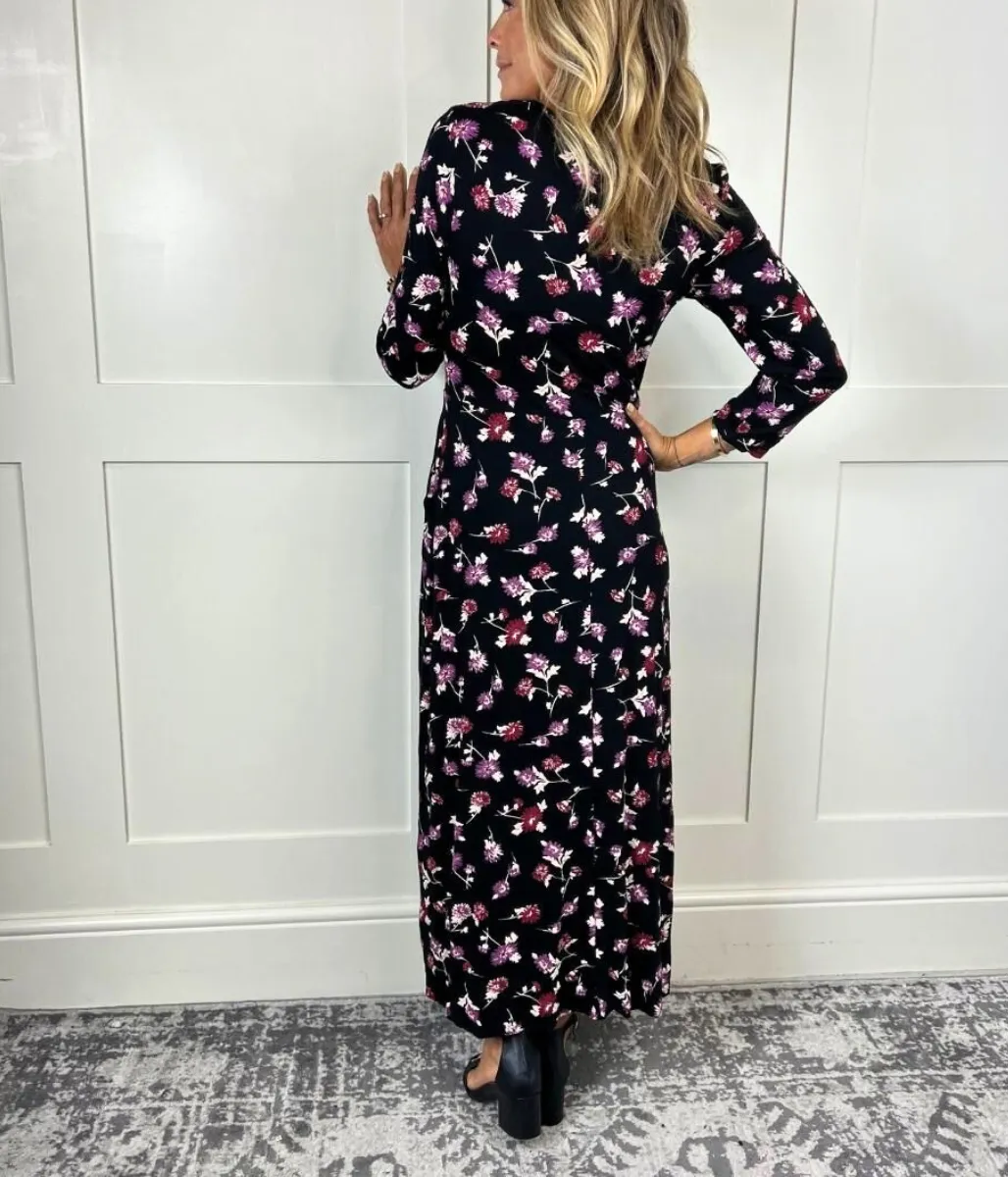 Black Floral Jersey Midi Dress