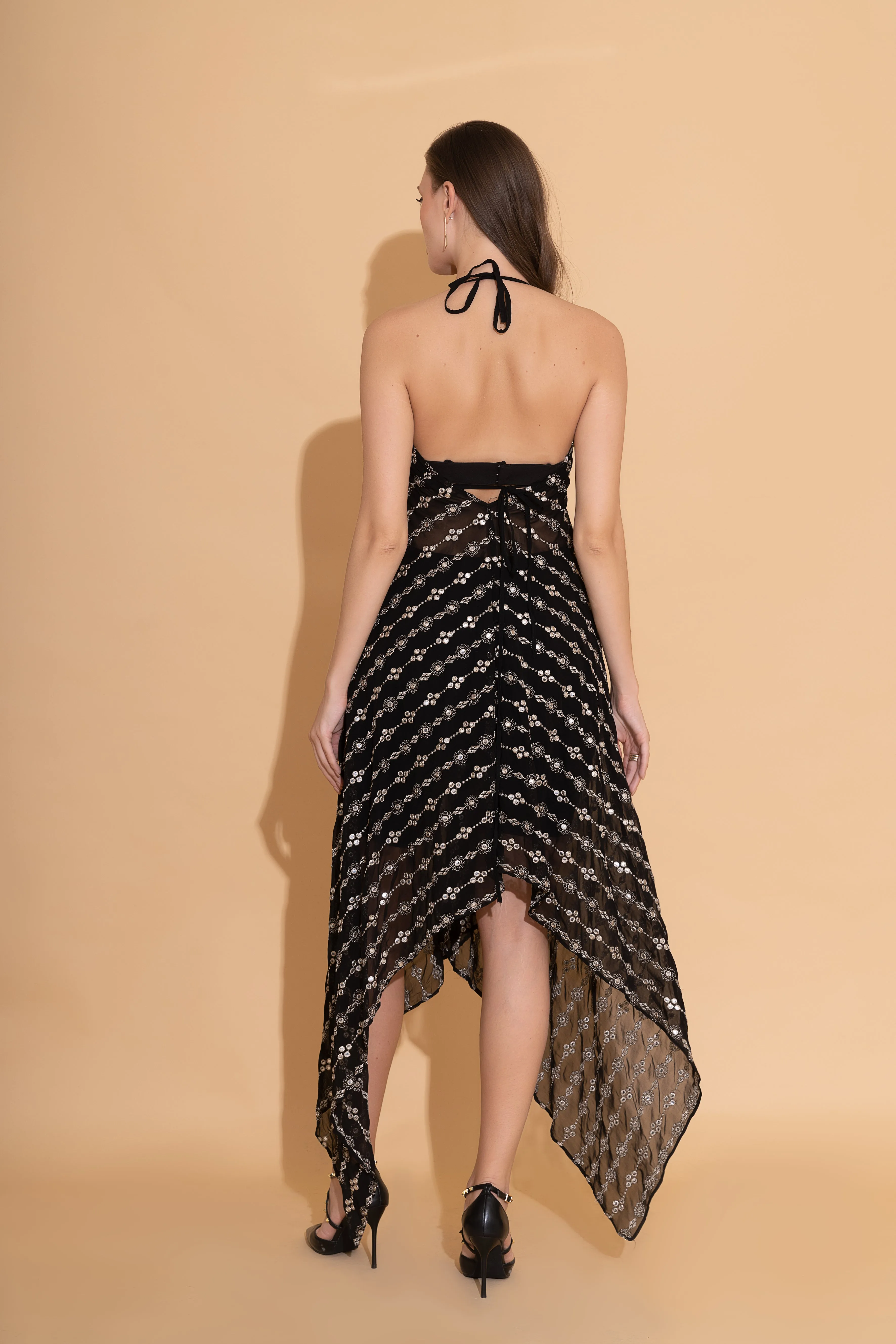 Black Mirrorwork Handkerchief Dress