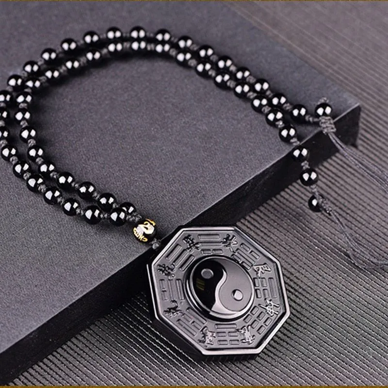 Black Obsidian Yin Yang Necklace Pendant Chinese BAGUA Men's Jewelry Women's Jewelry