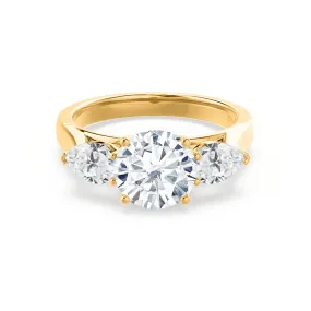 BLOSSOM - Round Lab Diamond & Pear Cut Diamond 18k Yellow Gold Trilogy Ring