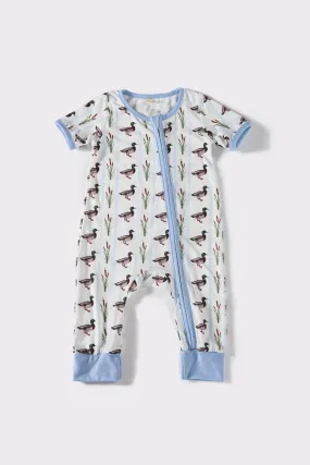 Blue duck zipper baby boy romper