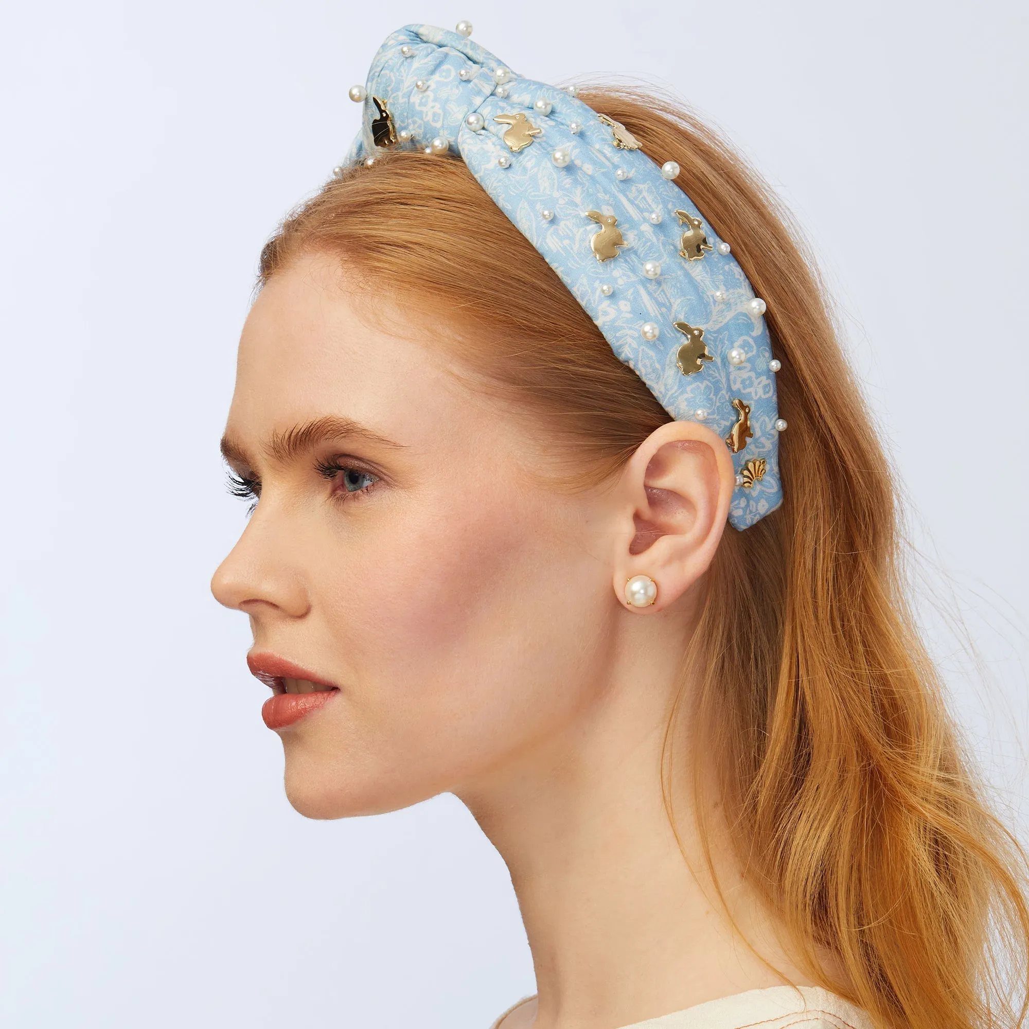 BLUE EMBELLISHED BUNNY KNOTTED HEADBAND