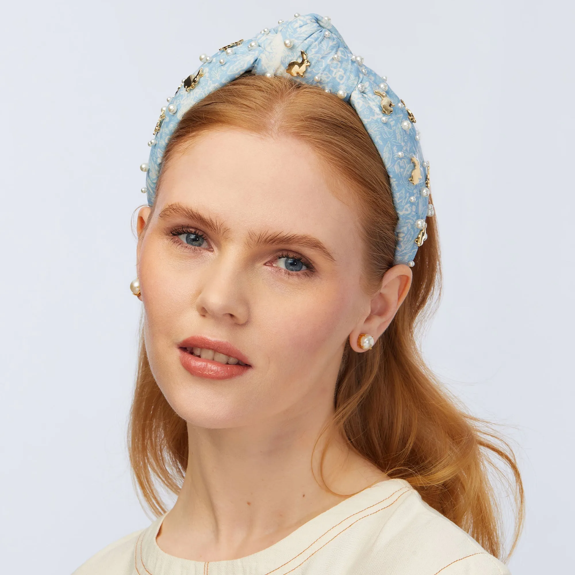 BLUE EMBELLISHED BUNNY KNOTTED HEADBAND