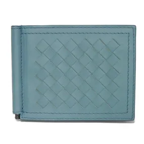 BOTTEGAVENETA Bifold Wallet 123180 VBOC3 Calfskin Light blue gray INTRECCIATO Money Clip Wallet mens Used Authentic