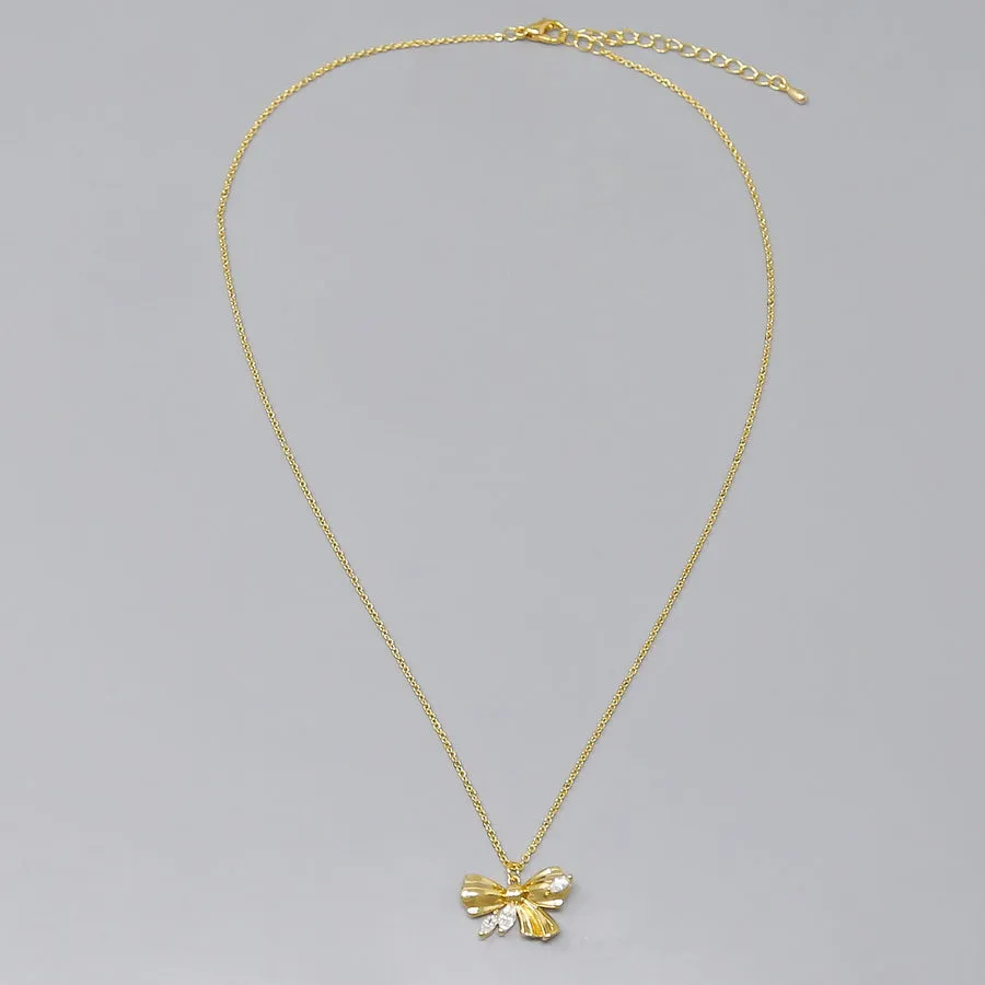 Bow Pendant Gold Dipped Short Chain Necklace