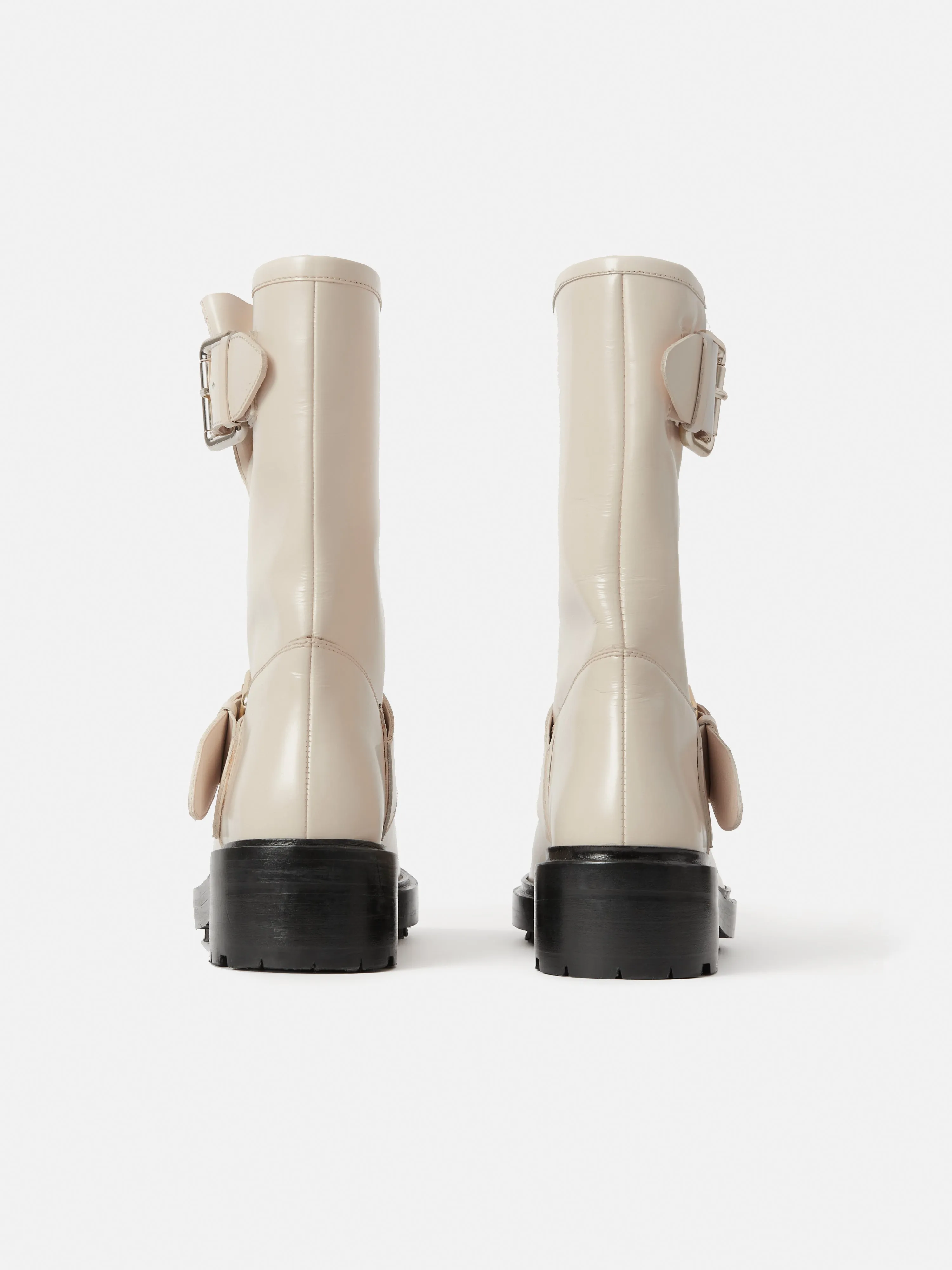 Box Leather Biker Boot | Cream