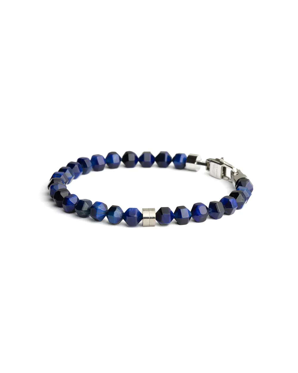 Bracelet with 6mm blue Tiger Eye stone and titanium element