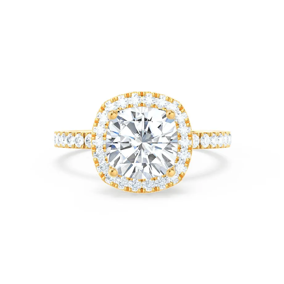 CASEADA - Cushion Moissanite & Diamond 18k Yellow Gold Halo Ring