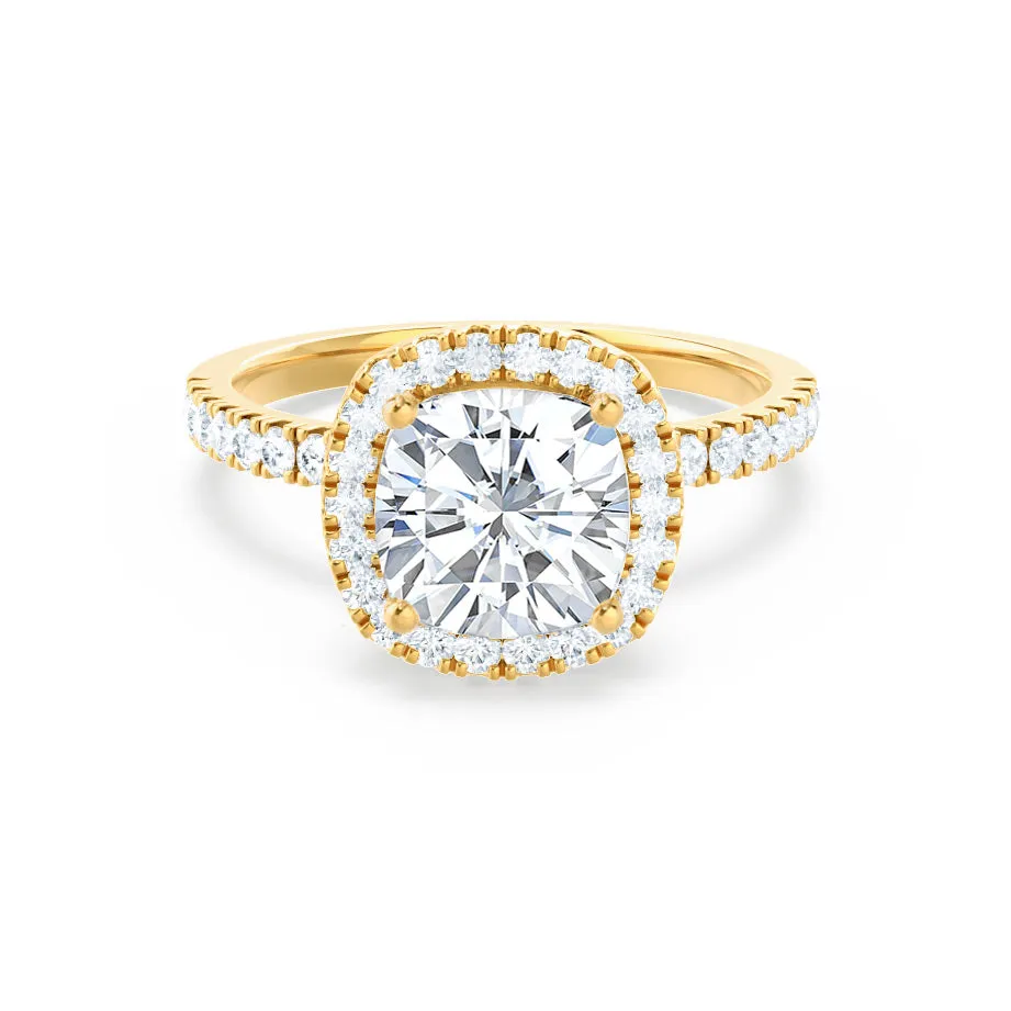 CASEADA - Cushion Moissanite & Diamond 18k Yellow Gold Halo Ring