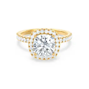 CASEADA - Cushion Moissanite & Diamond 18k Yellow Gold Halo Ring