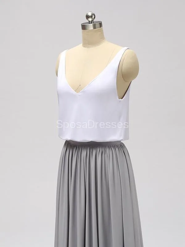 Casual Cheap Floor Length White And Grey Cheap Bridesmaid Dresses Online, WG601