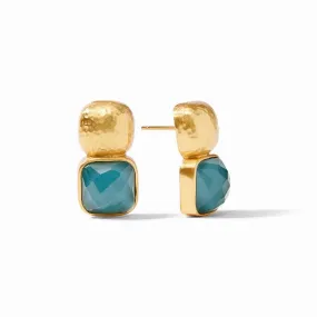 Catalina Gold Earrings with Iridescent Peacock Blue Stones