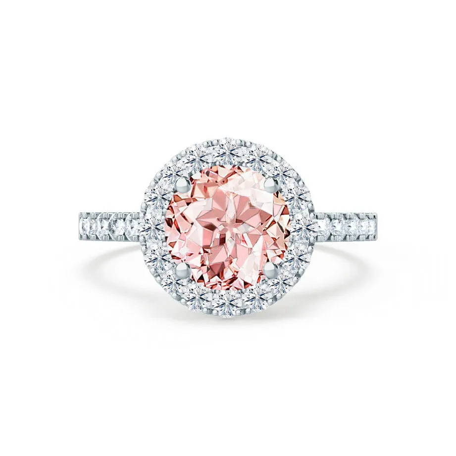 CECILY - Chatham® Lab Grown Champagne Sapphire & Diamond Platinum 950 Halo Ring