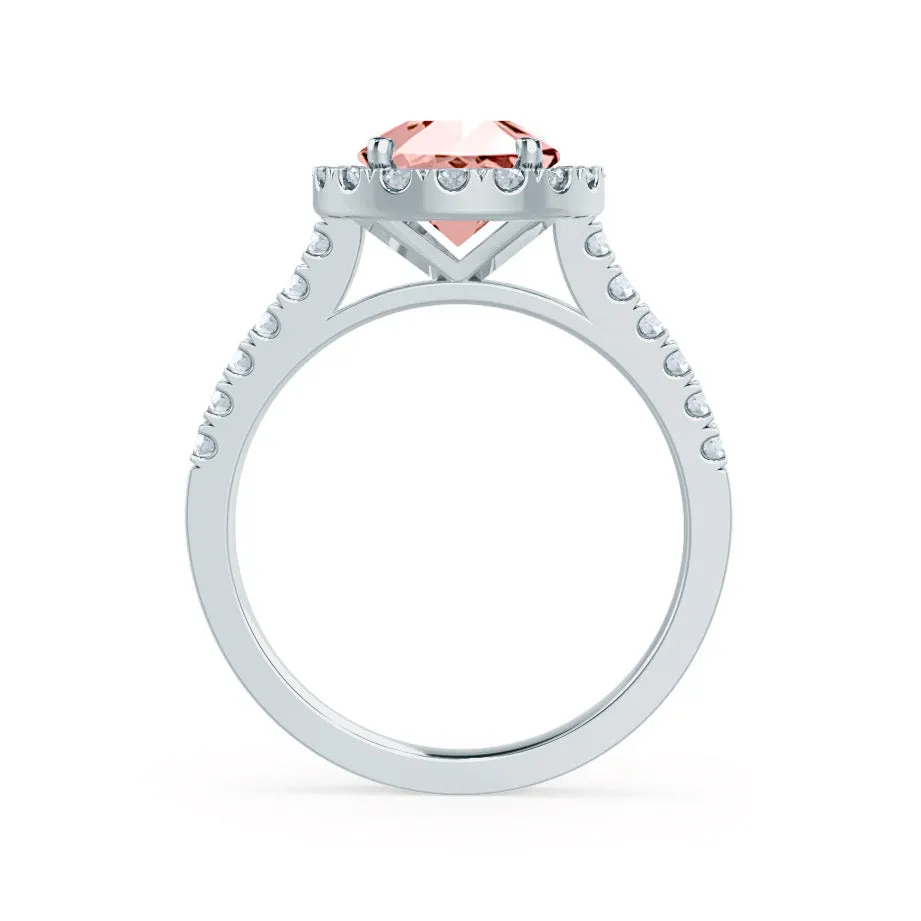 CECILY - Chatham® Lab Grown Champagne Sapphire & Diamond Platinum 950 Halo Ring