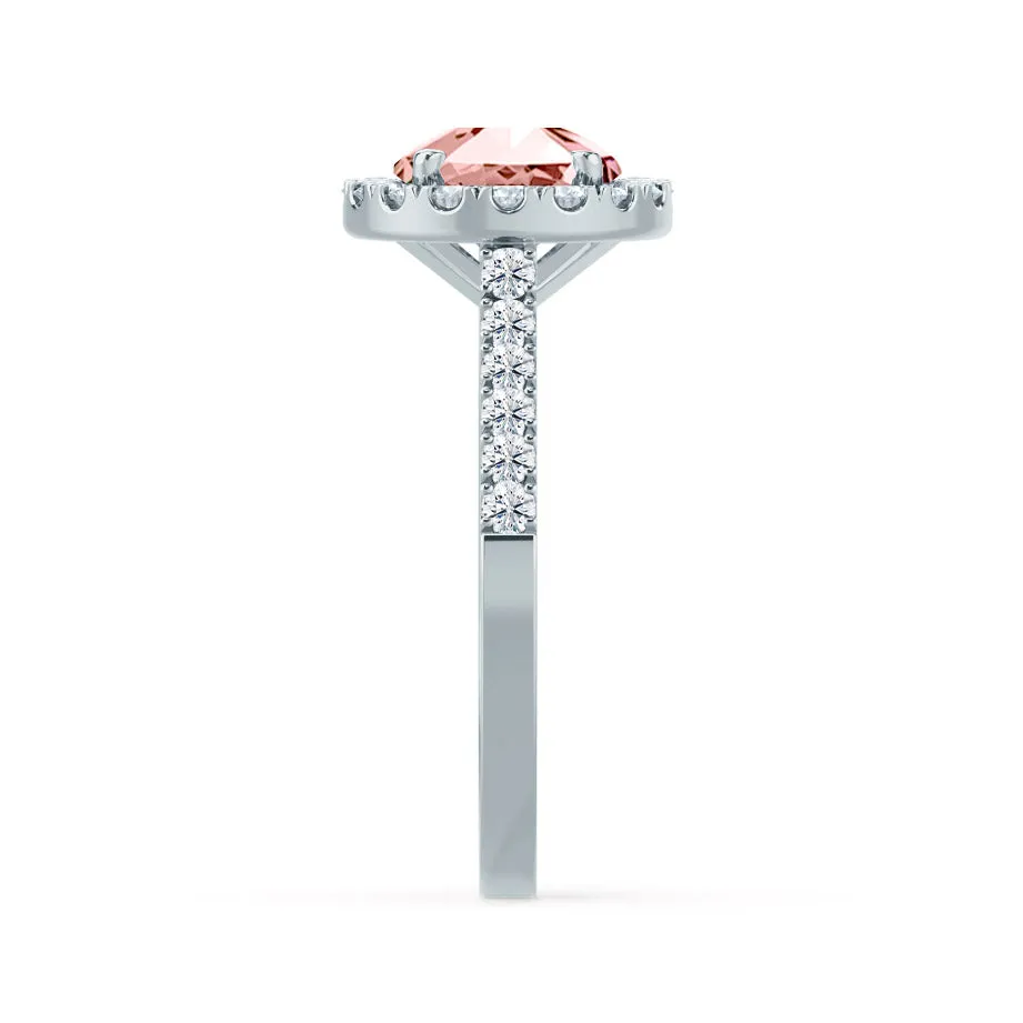 CECILY - Chatham® Lab Grown Champagne Sapphire & Diamond Platinum 950 Halo Ring