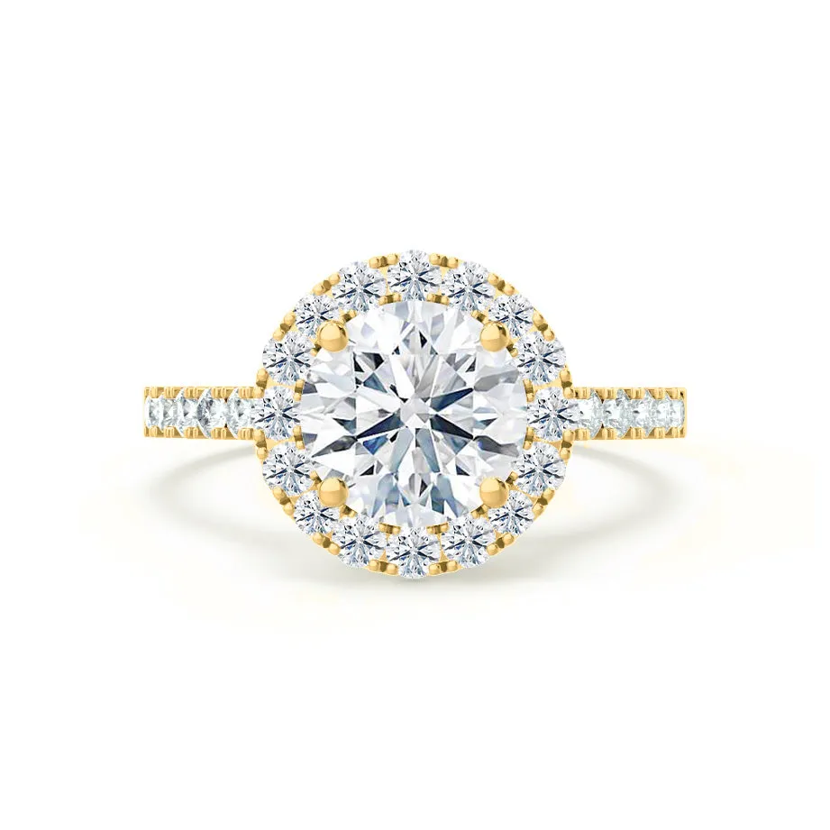 CECILY - Round Moissanite & Diamond 18k Yellow Gold Halo