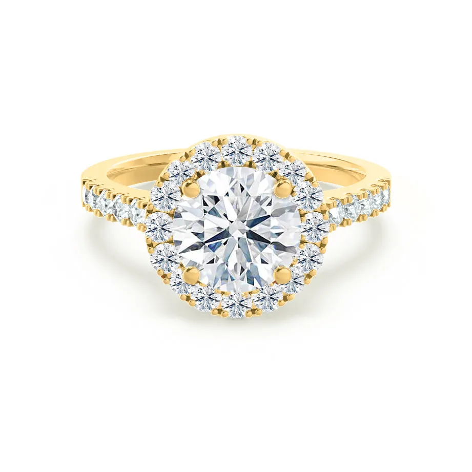 CECILY - Round Moissanite & Diamond 18k Yellow Gold Halo