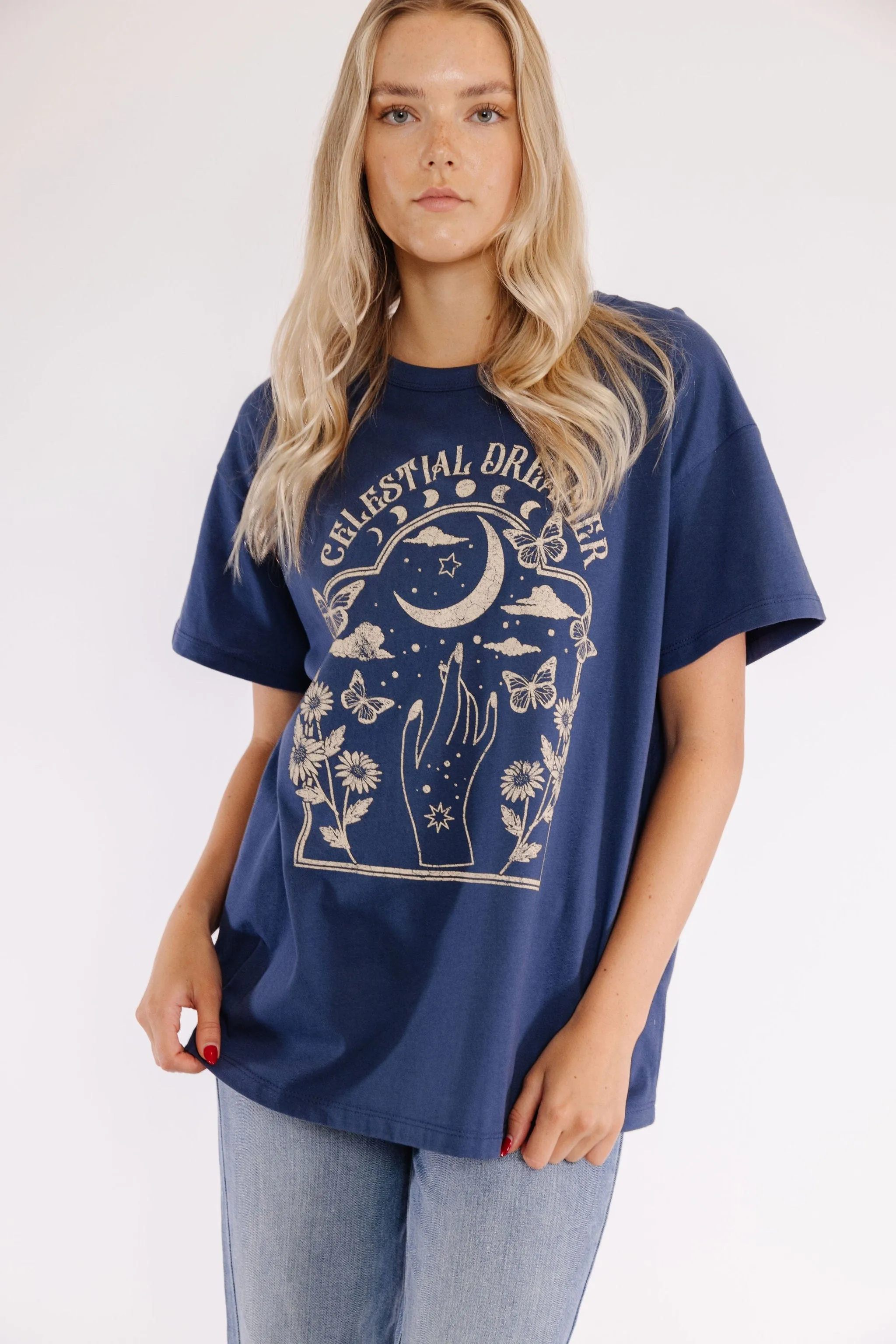 Celestial Dreamer Graphic Tee in Indigo