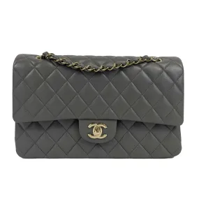 CHANEL - NEW 22A Classic Medium Double Flap Dark Grey CC Shoulder Bag