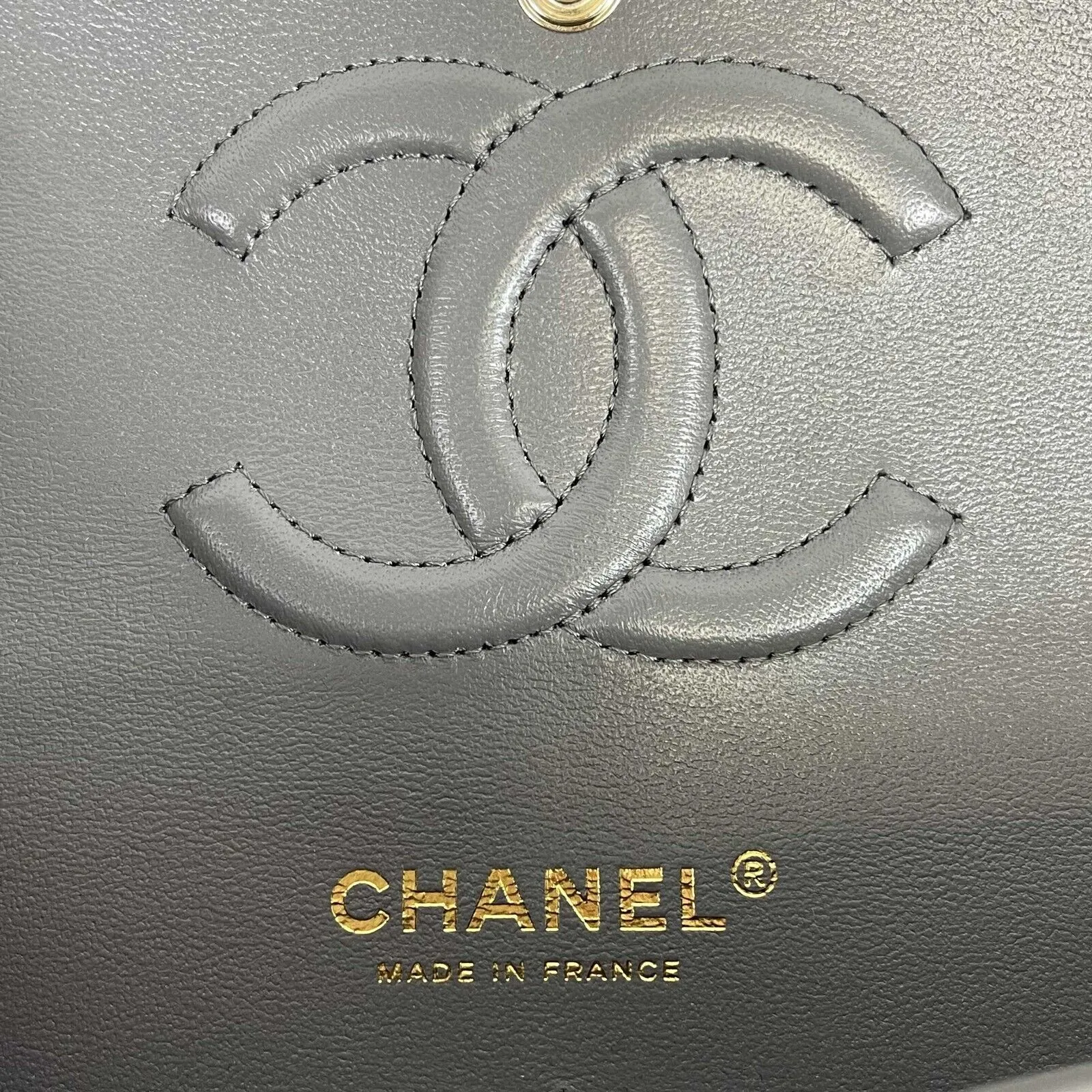 CHANEL - NEW 22A Classic Medium Double Flap Dark Grey CC Shoulder Bag