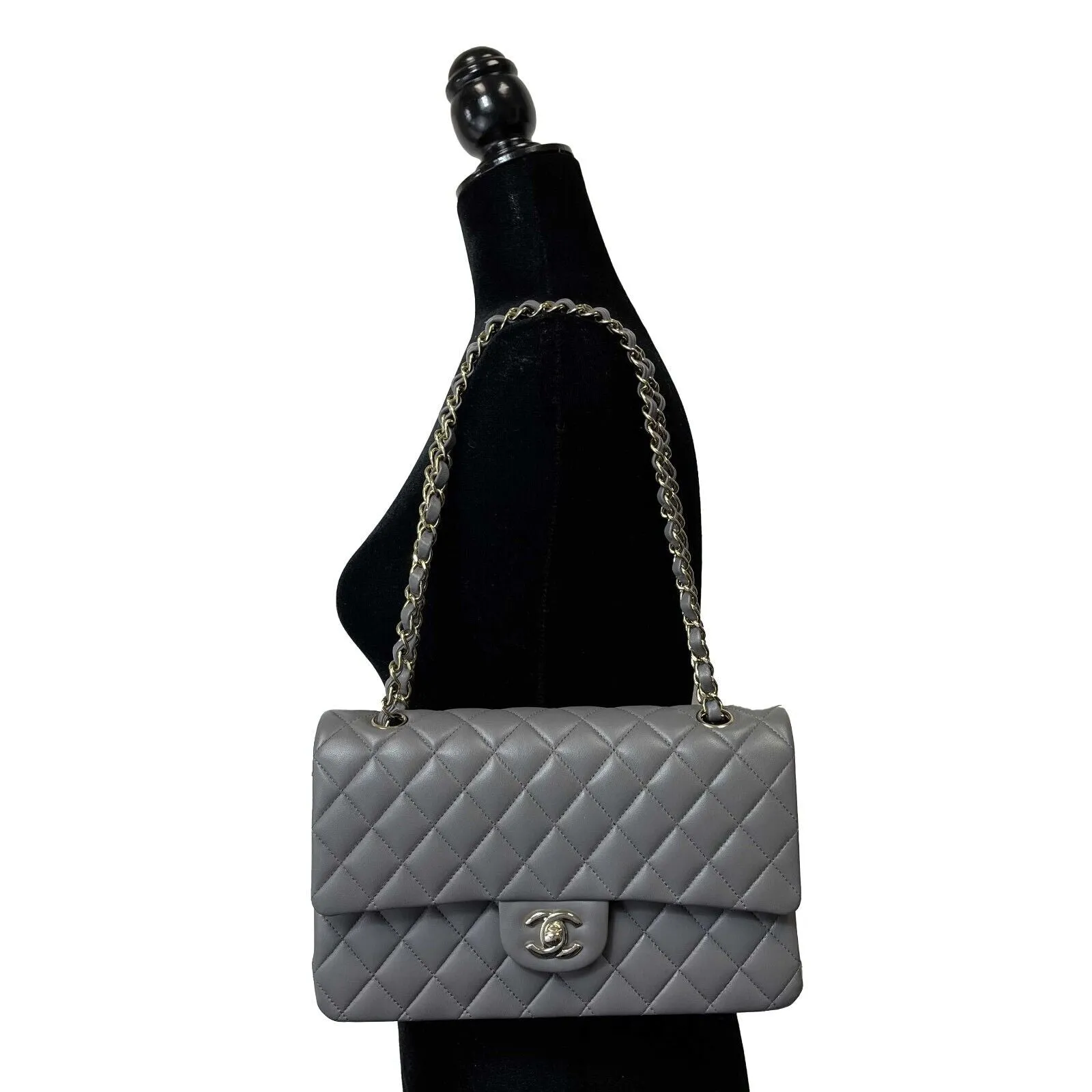 CHANEL - NEW 22A Classic Medium Double Flap Dark Grey CC Shoulder Bag