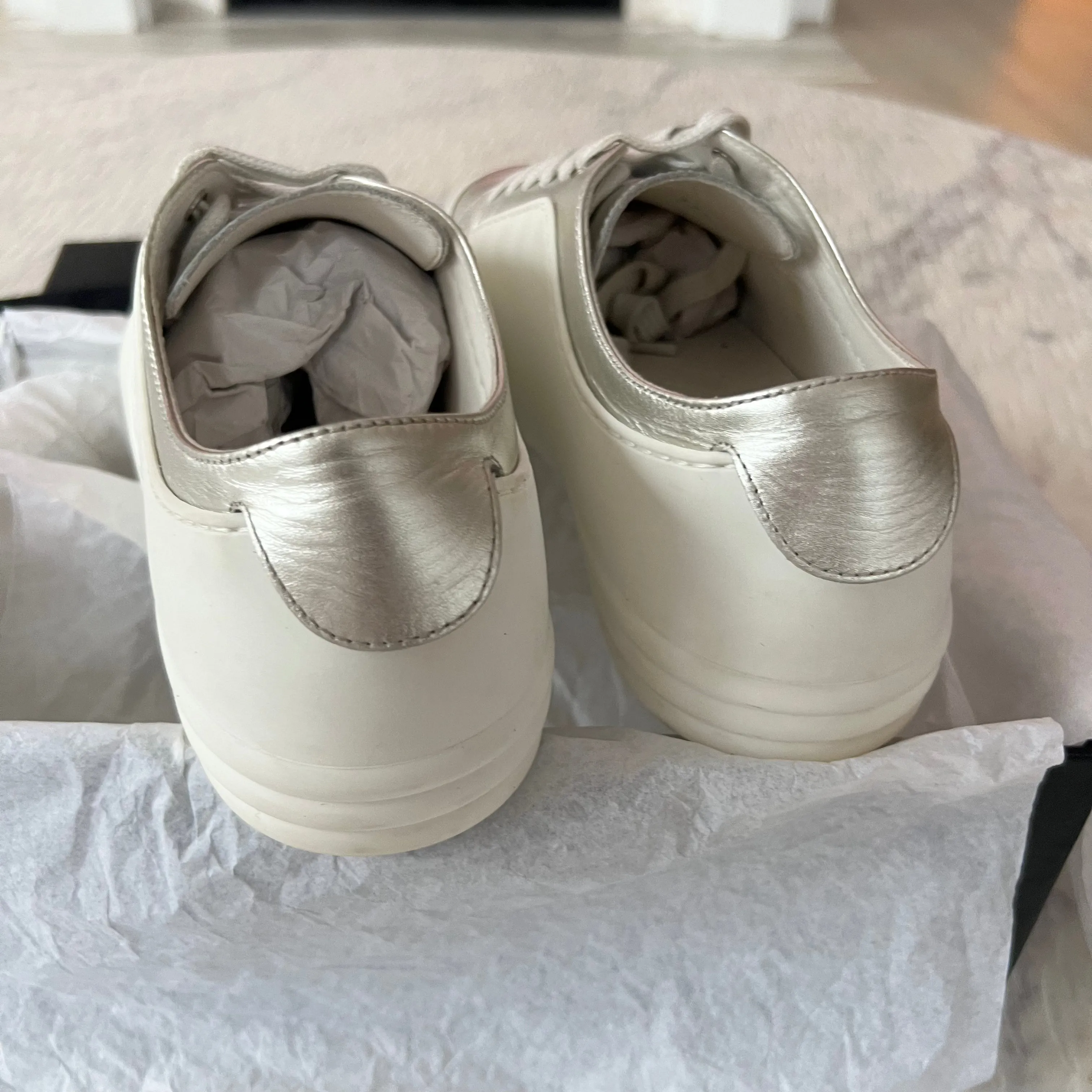 Chanel Silver CC Leather Low Top Sneakers