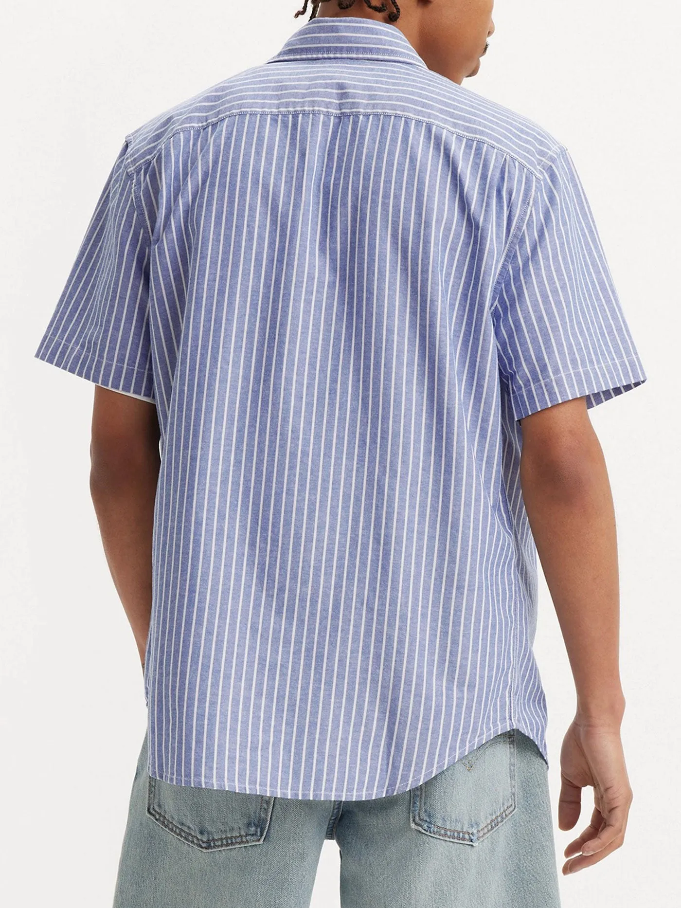 Classic 1 Pocket Standard Emil Stripe Deja Vu Blue Short Sleeve Buttondown Shirt