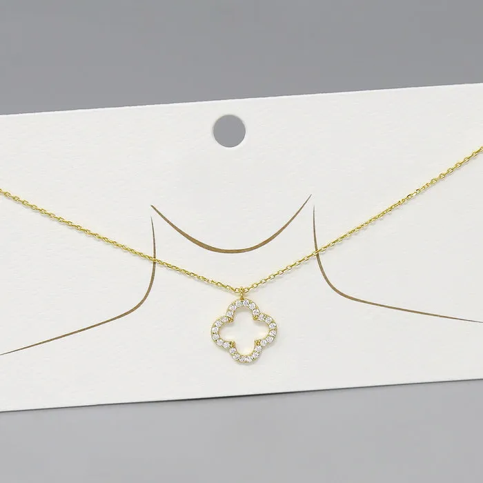 Clover CZ Pave Pendant Short Chain Necklace