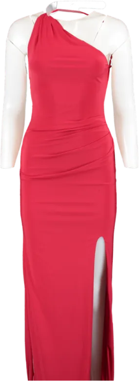 Club L Dressing Up Red One Shoulder Maxi Dress With Open Back Detail UK 6