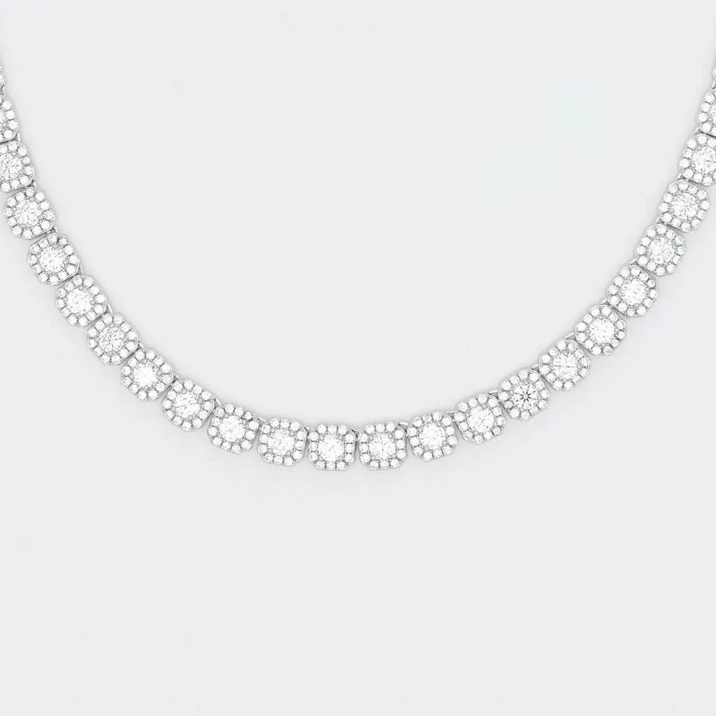 Clustered Tennis Necklace in White Gold