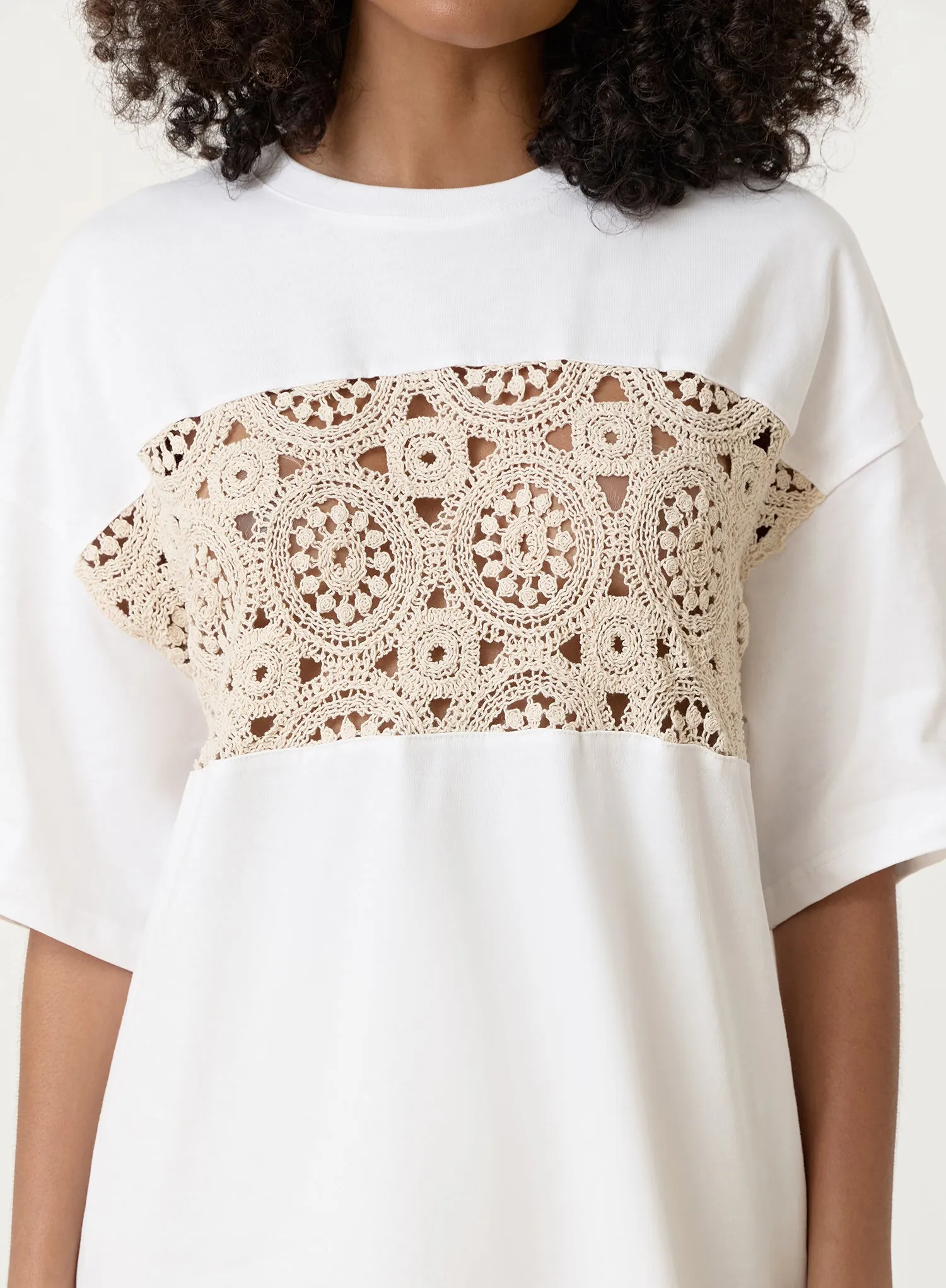 Cream Crochet Panel T-Shirt- Soleil