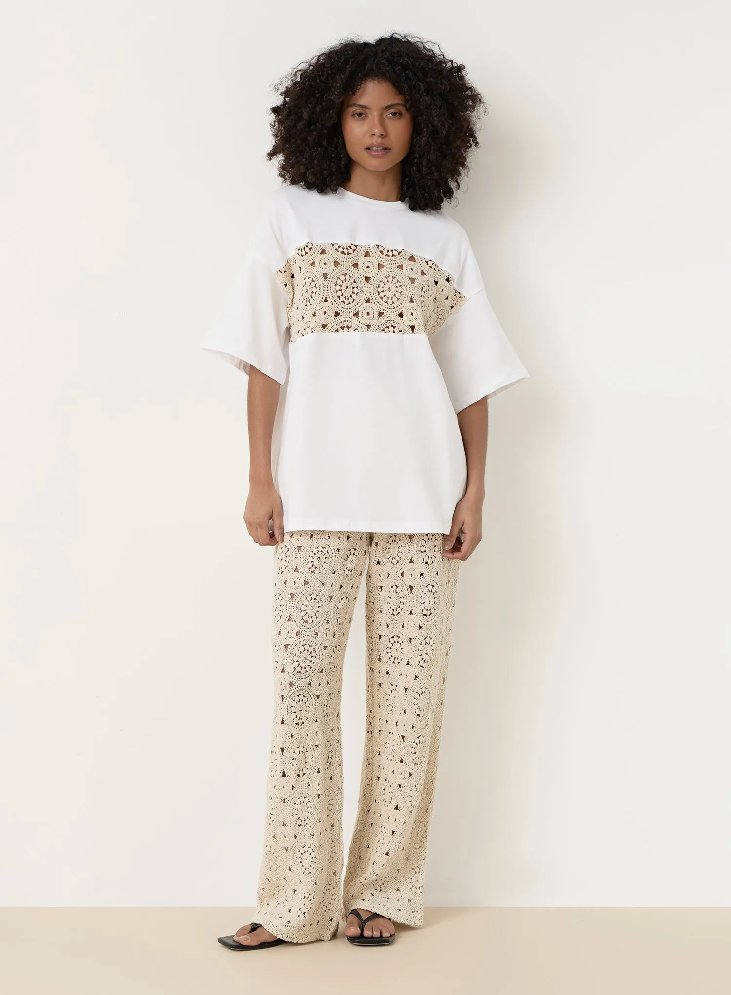 Cream Crochet Panel T-Shirt- Soleil