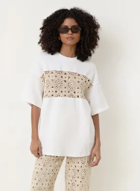 Cream Crochet Panel T-Shirt- Soleil