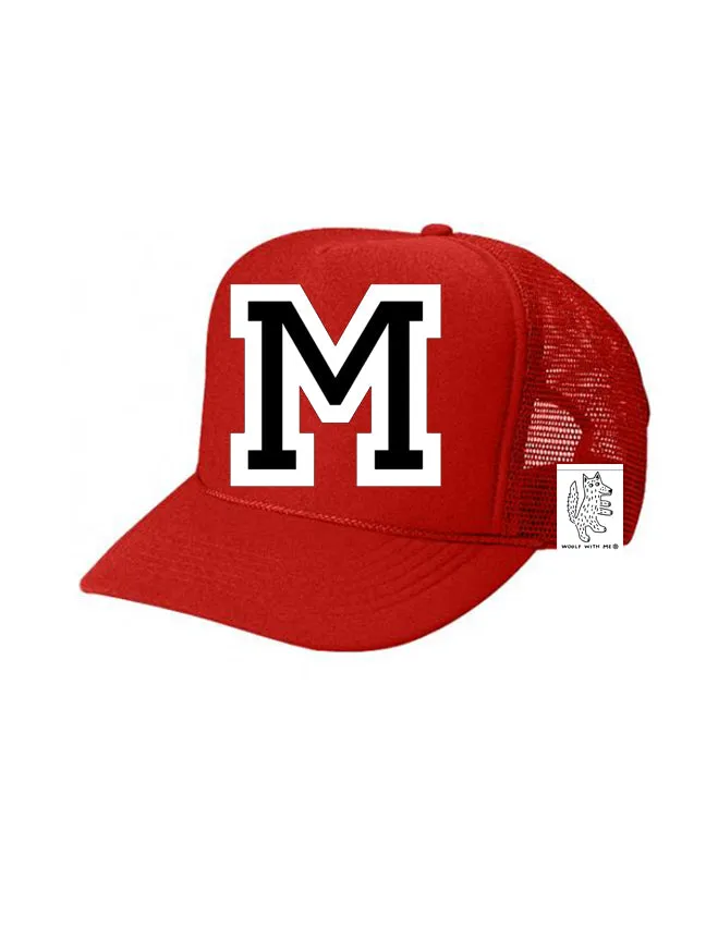 Custom Initial Letter (A-Z) Kids Trucker Hat (Red)