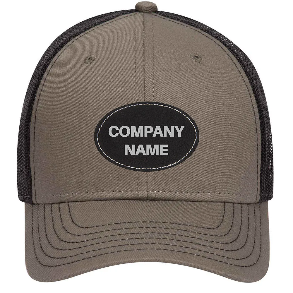 Customize Company Logo Leatherette Patch 6 Panel Low Profile Mesh Back Trucker Hat